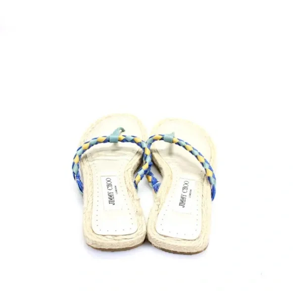 Jimmy Choo Women's Braided Leather Espadrille Flip Flops Beige Size 6.5 - Picture 3 of 5